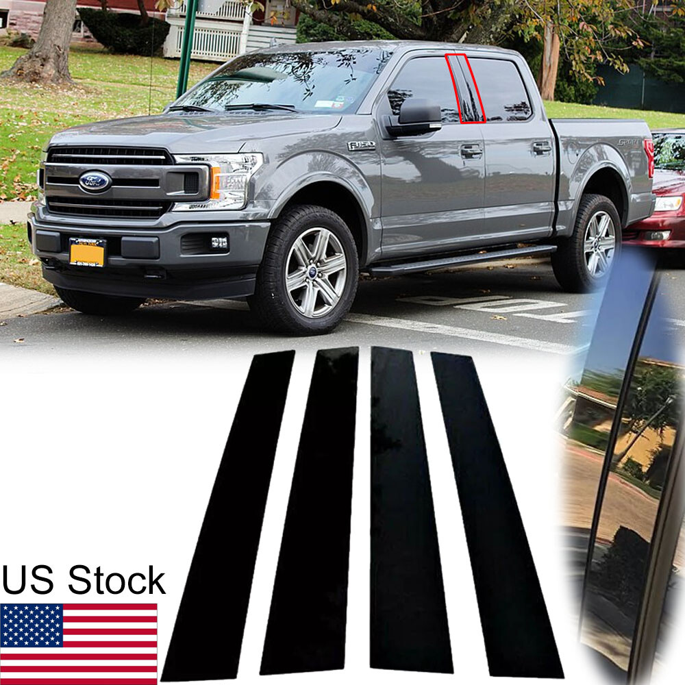 For 2004-2014 Ford F-150 Crew Cab 4Pcs Black Pillar Post Door Window Covers Trim