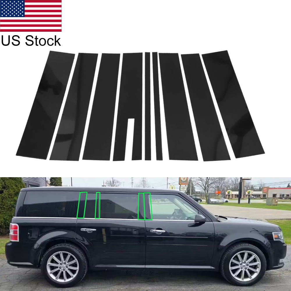 9pcs Glossy Black Pillar Posts Window Door Covers Trim For 2009-2014 Ford Flex