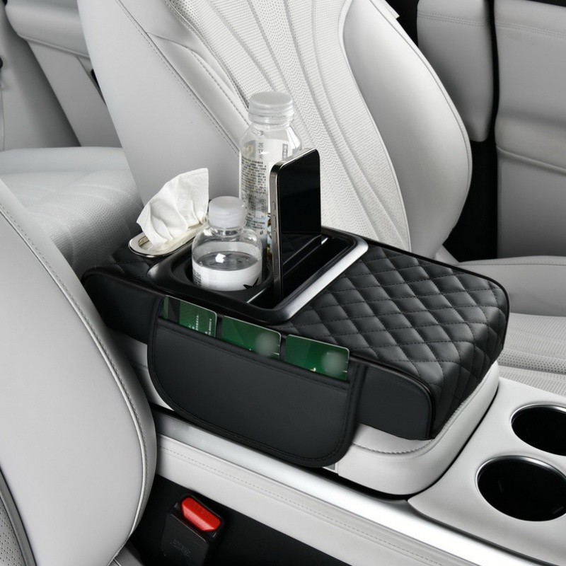 Car Arm Rest Cover Car Center Console Cover with Cup Holders and Tissue Box Slot
