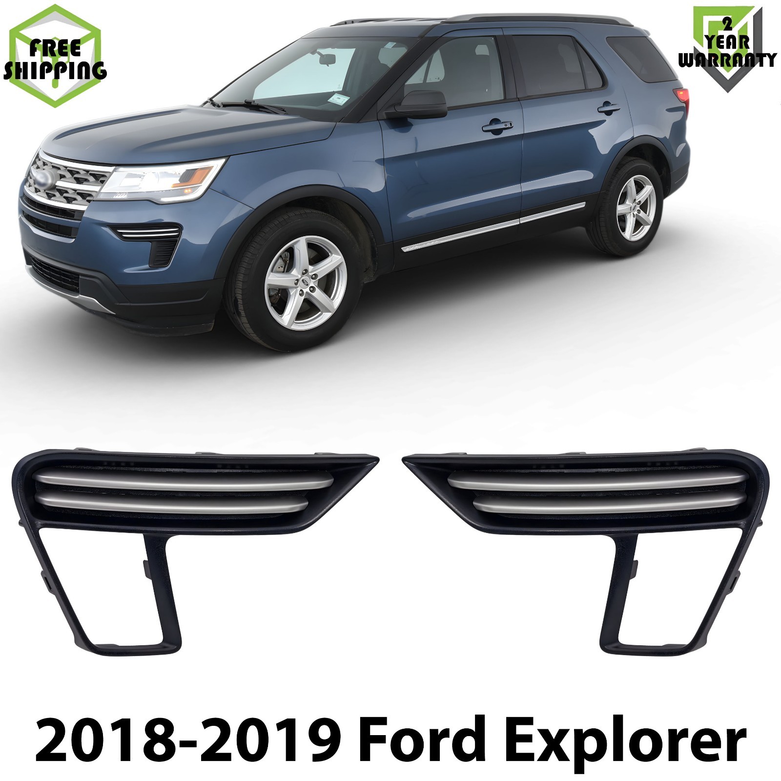 Front Fog Lights Cover Textured Left & Right Side For 2018-2019 Ford Explorer
