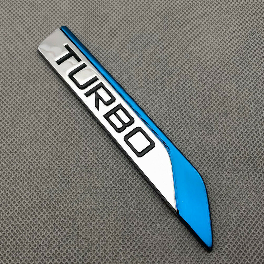 2x Blue 3D Turbo Logo Emblem Badge Metal Sticker Trunk Fender Decal Accessories