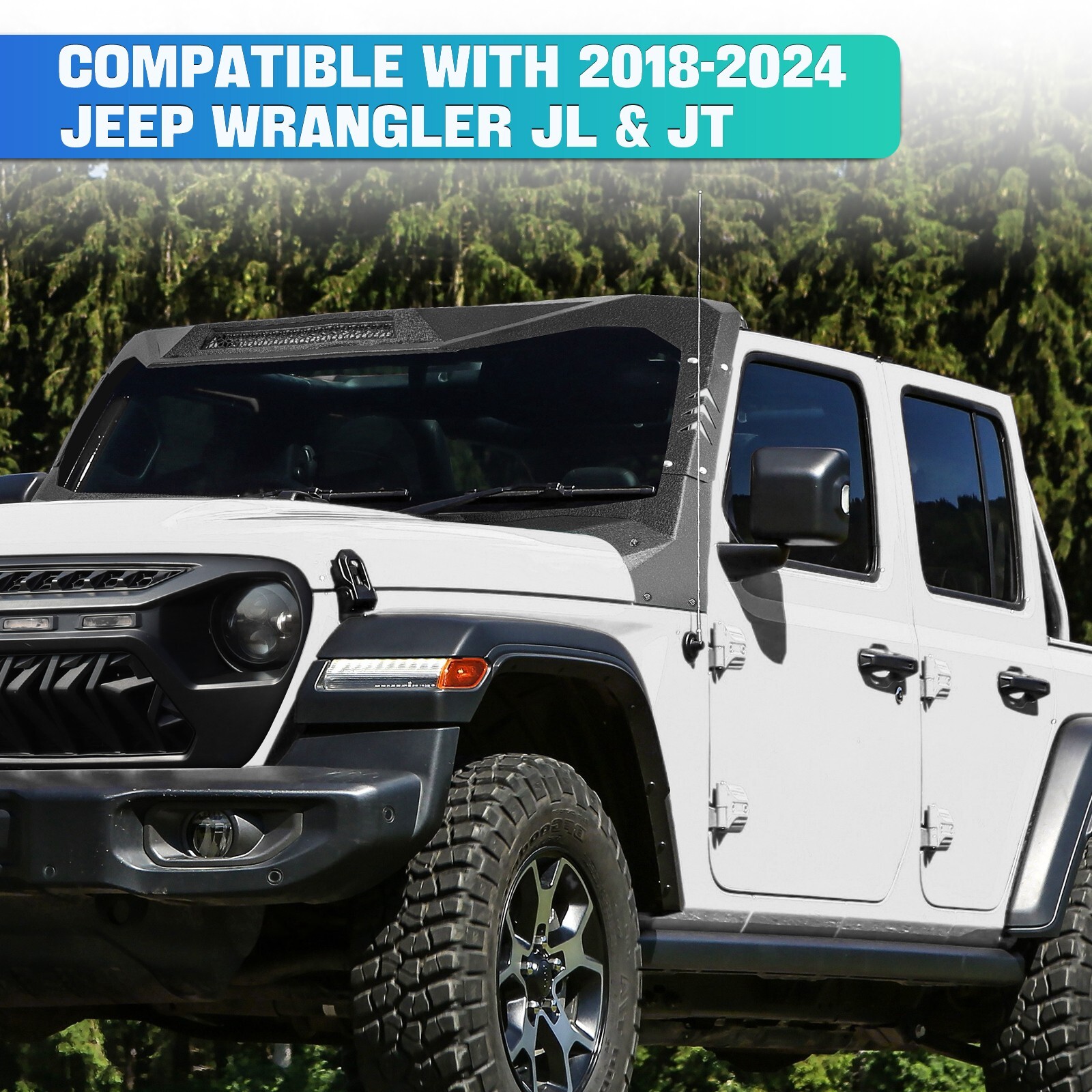 Windshield Frame Cover Visor Cowl Armor Set fit Jeep Wrangler JL JT 18-24 Used