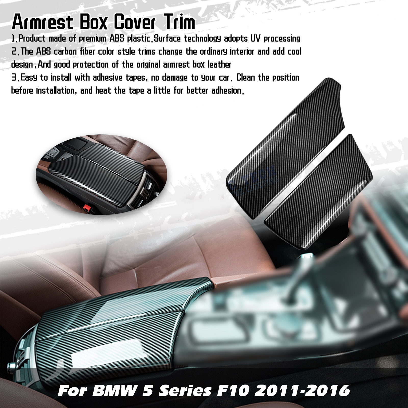 Carbon Fiber Color Armrest Box Console Box Cover Trim For 10-16 BMW 5 Series F10