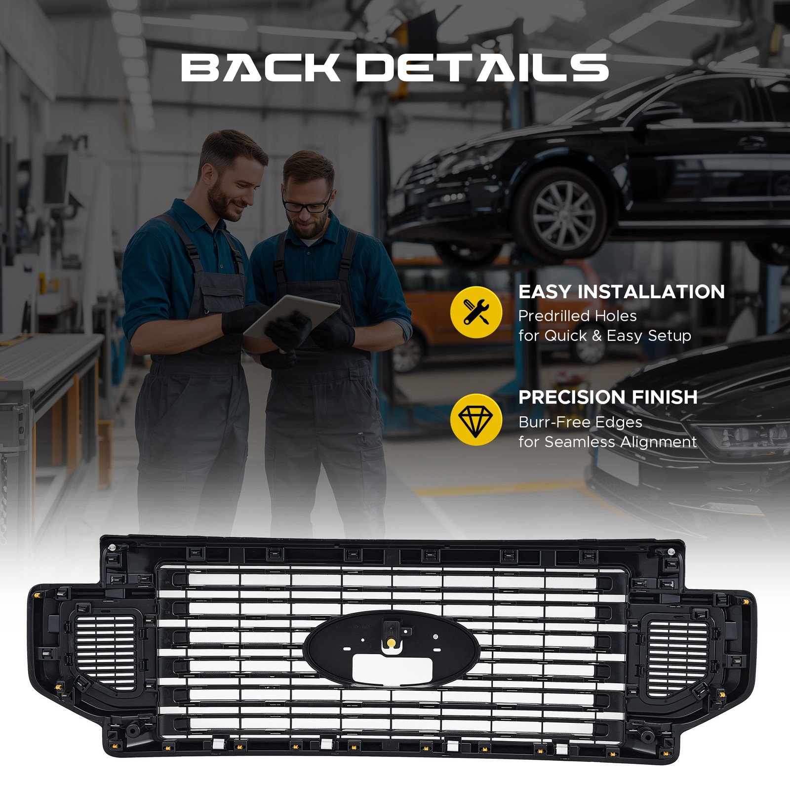 Front Bumper Grille Gloss Black For 2020-2022 Ford F-250 F-350 F-450 Super Duty