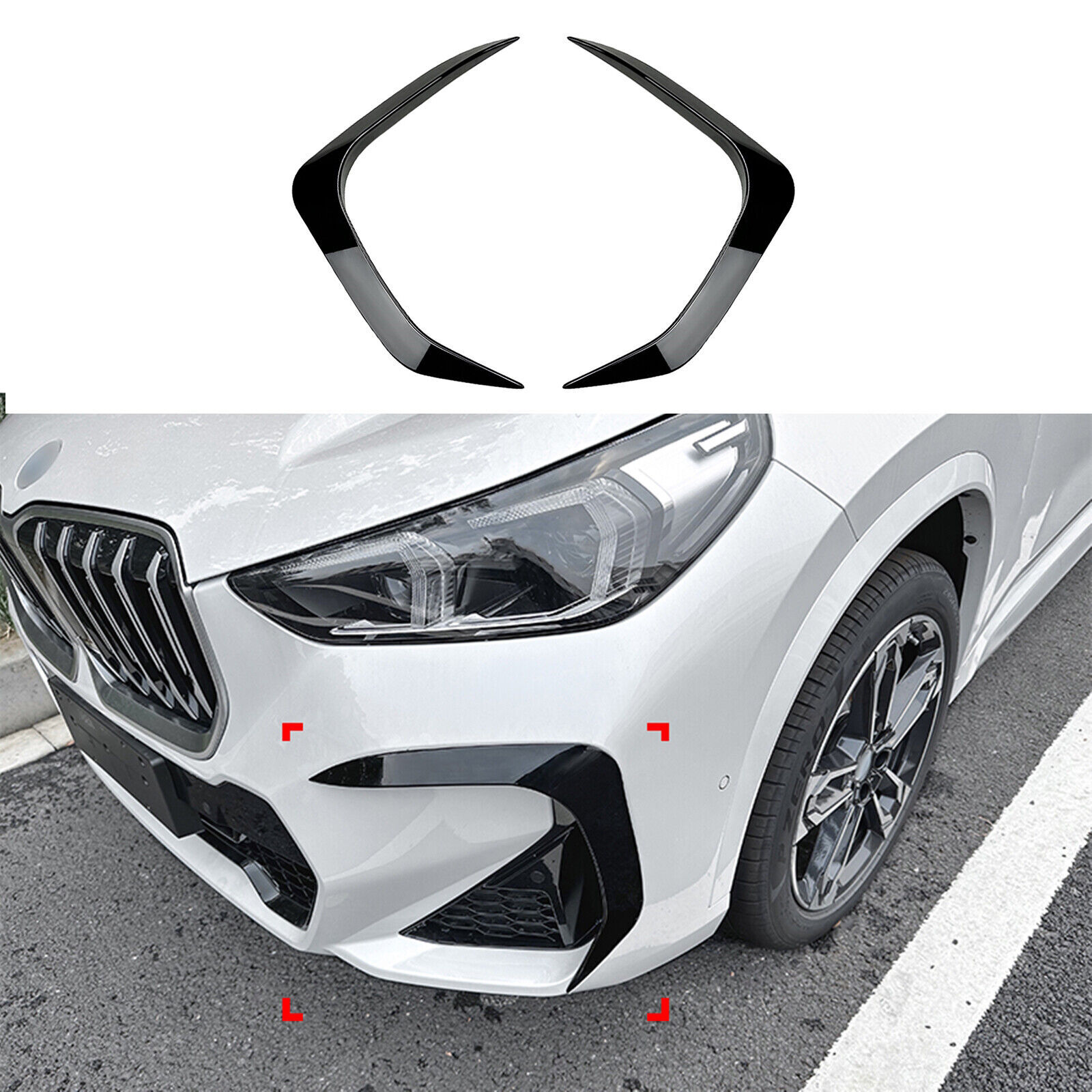 For BMW X1 U11 U12 M Sport 2023-24 Black Front Bumper Side Spoiler Decor