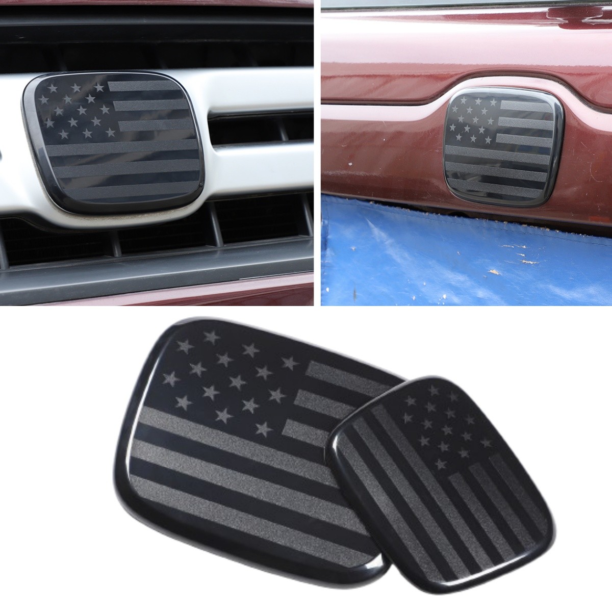 US Flag Front Rear Logo Badge Trim Cover Fit For Honda Pilot 2003-2008 ABS Black