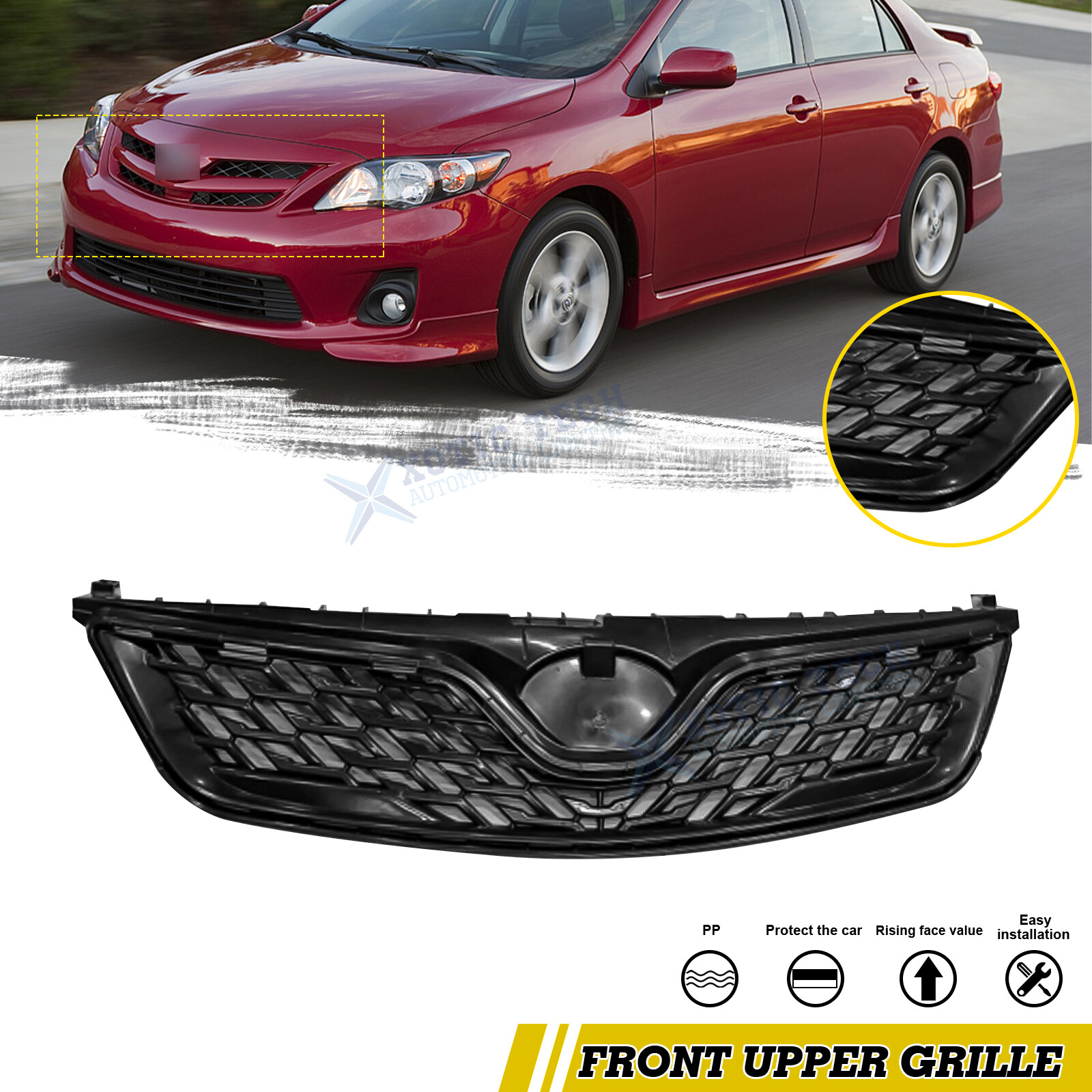 Black OE Fit Style Front Upper Grill Cover For 2011-2013 Toyota Corolla Sedan