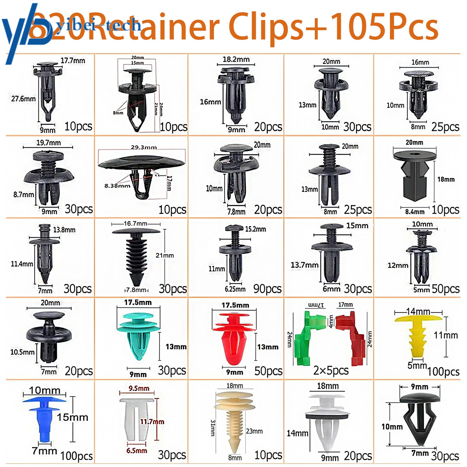 Rivets Fasteners Plastic 925 Pcs Car Bumper Retainer Clips Tailgate Handle Rod