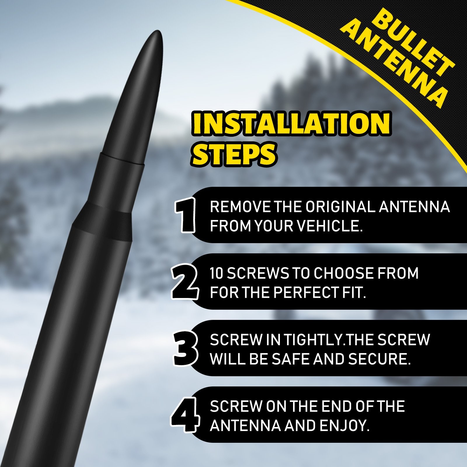 Bullet Style Antenna Mast 5.3Inch 50Cal AM/FM For Dodge Ford Mazda Accessories