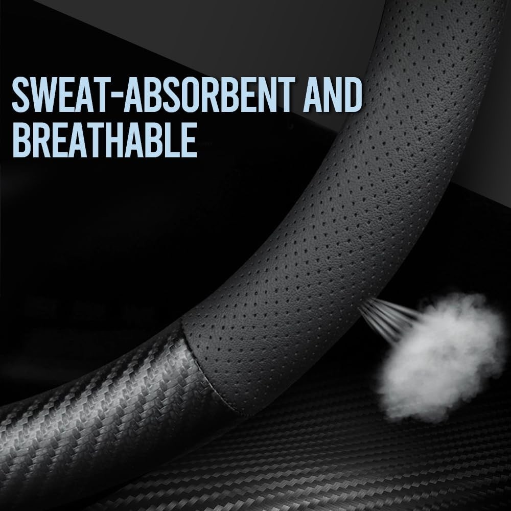 For Ford Car Steering Wheel Cover Carbon Fiber Pu Leather Anti-slip Accessories