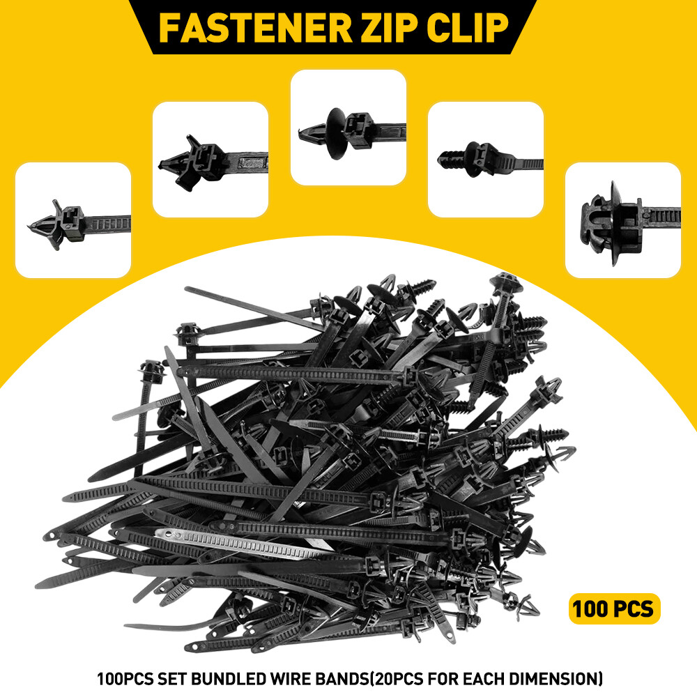 100 PCS Car Line Cable Ties Zip Tie Push Rivet Clip Wiring Loom Harness Fastener