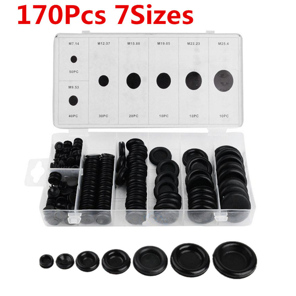 170Pcs Rubber Grommet Firewall Hole Plug Set Electrical Wire Gasket Car Kit