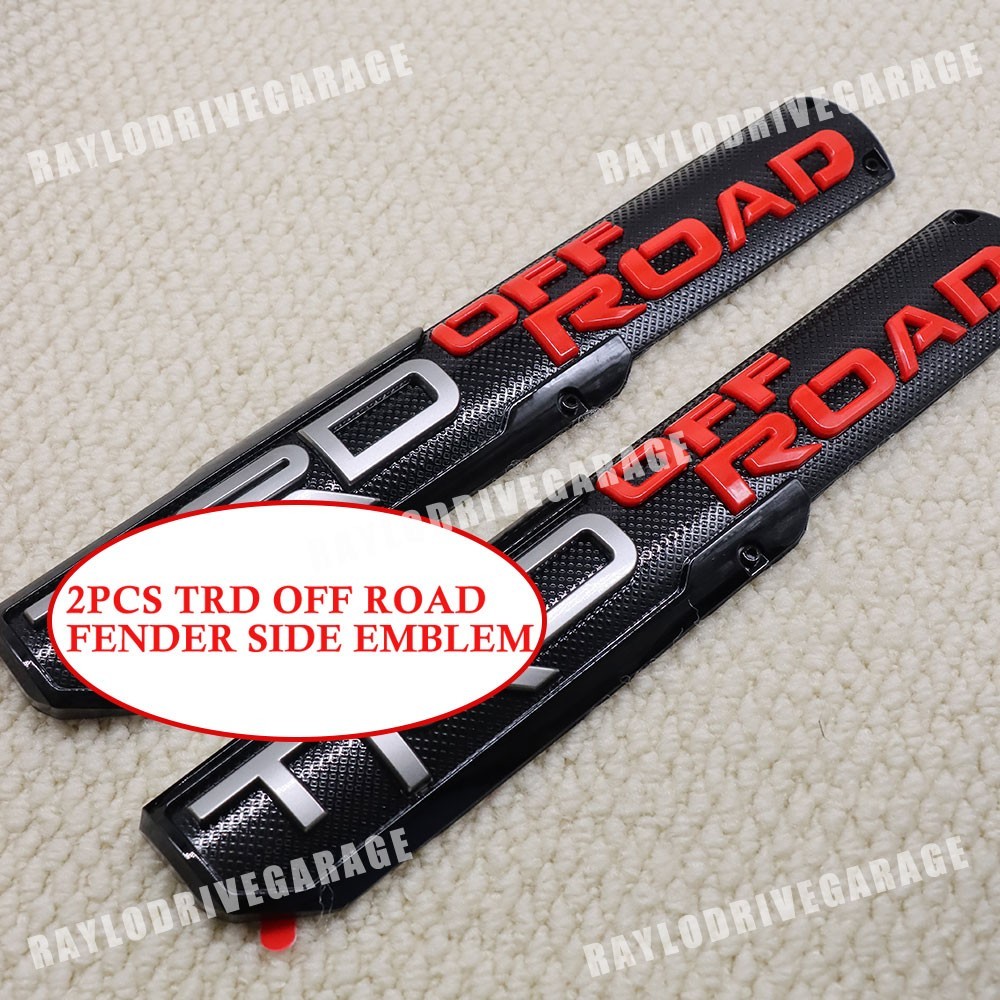 2X FOR TACOMA TUNDRA 4RUNNER TRD OFF ROAD FENDER SIDE EMBLEM NAMEPLATE BLACK RED