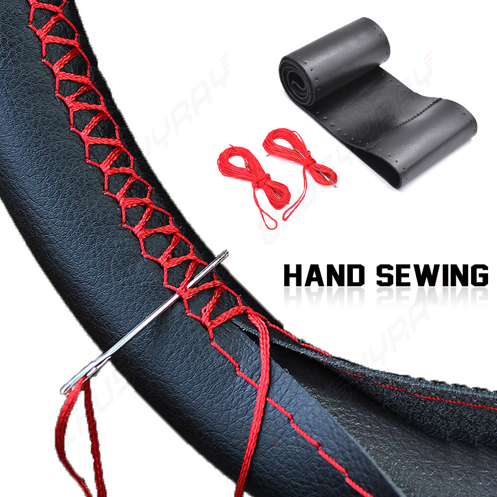 2024 NEW15″ Black & Red DIY Steering wheel Cover Genuine Leather for SCION