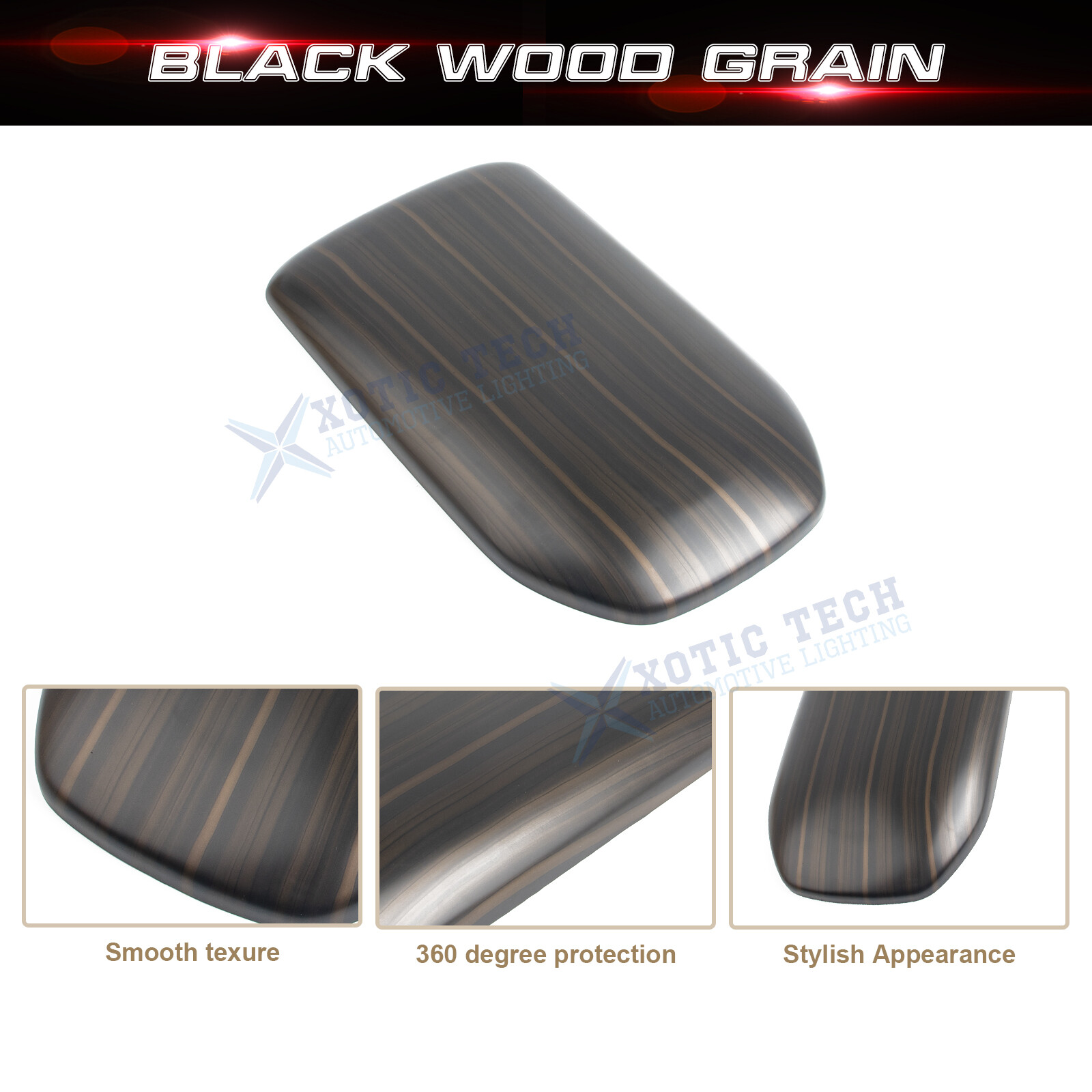 Black Wood Grain Center Armrest Box Cover Trim Overlay For Toyota RAV4 2019-2023