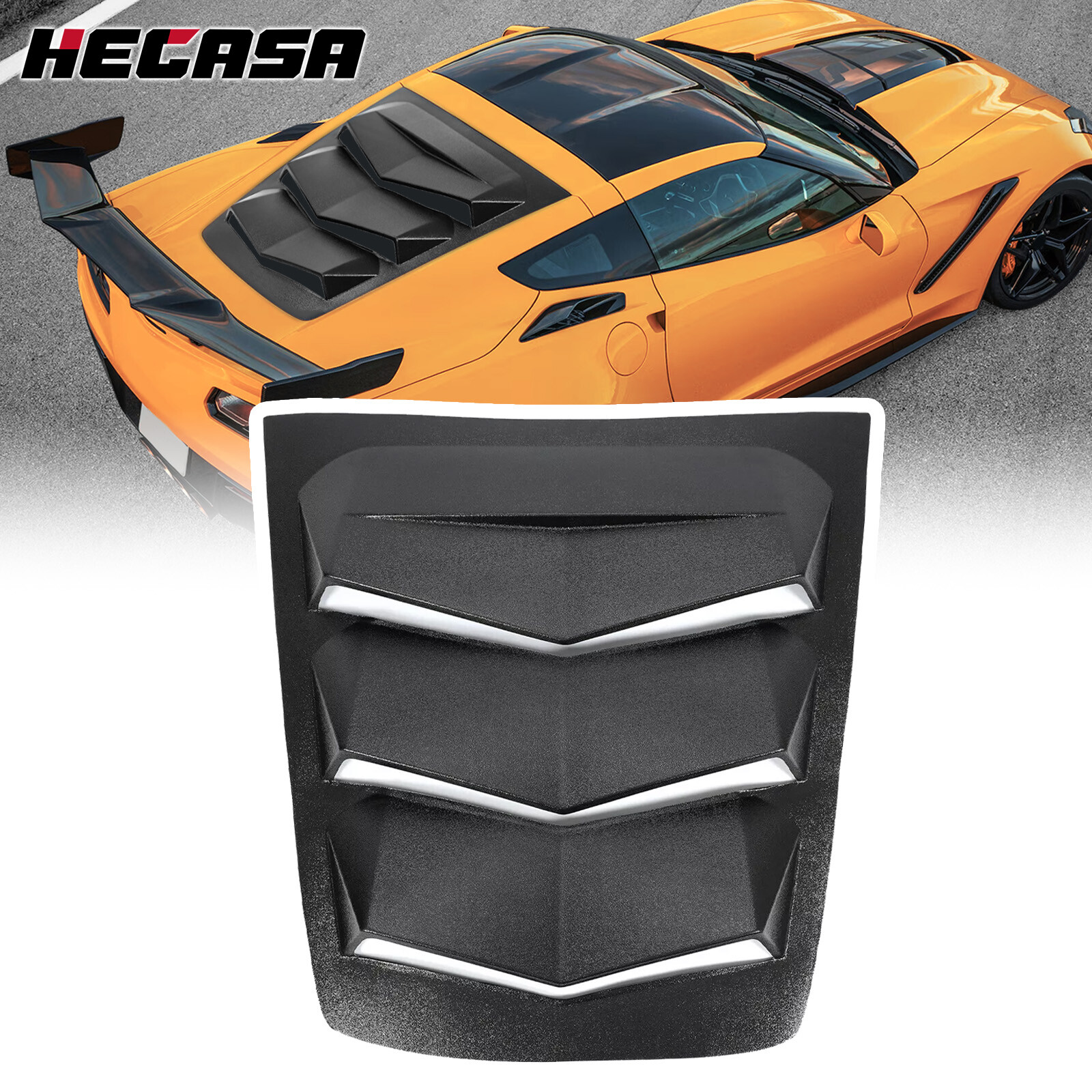HECASA Rear Window Louver Sun Shade Cover For 14-19 Corvette C7 Coupe ABS Black