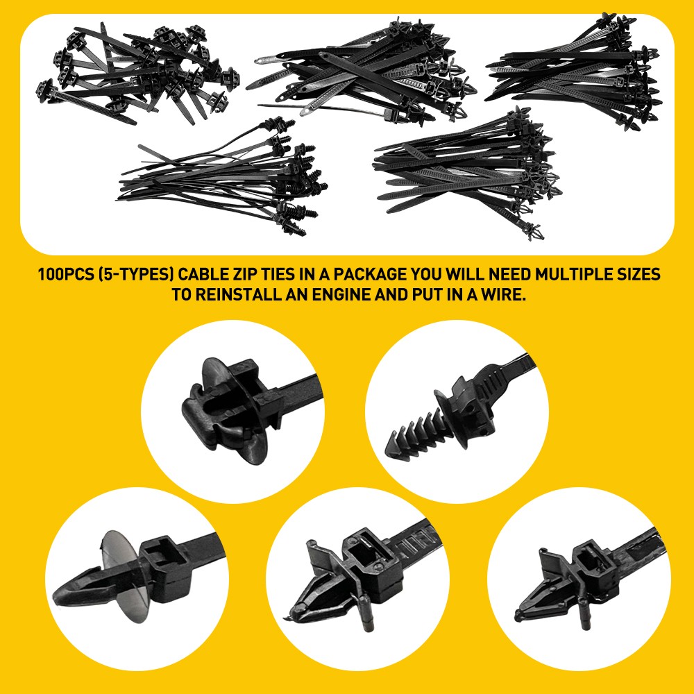 100 PCS Car Line Cable Ties Zip Tie Push Rivet Clip Wiring Loom Harness Fastener