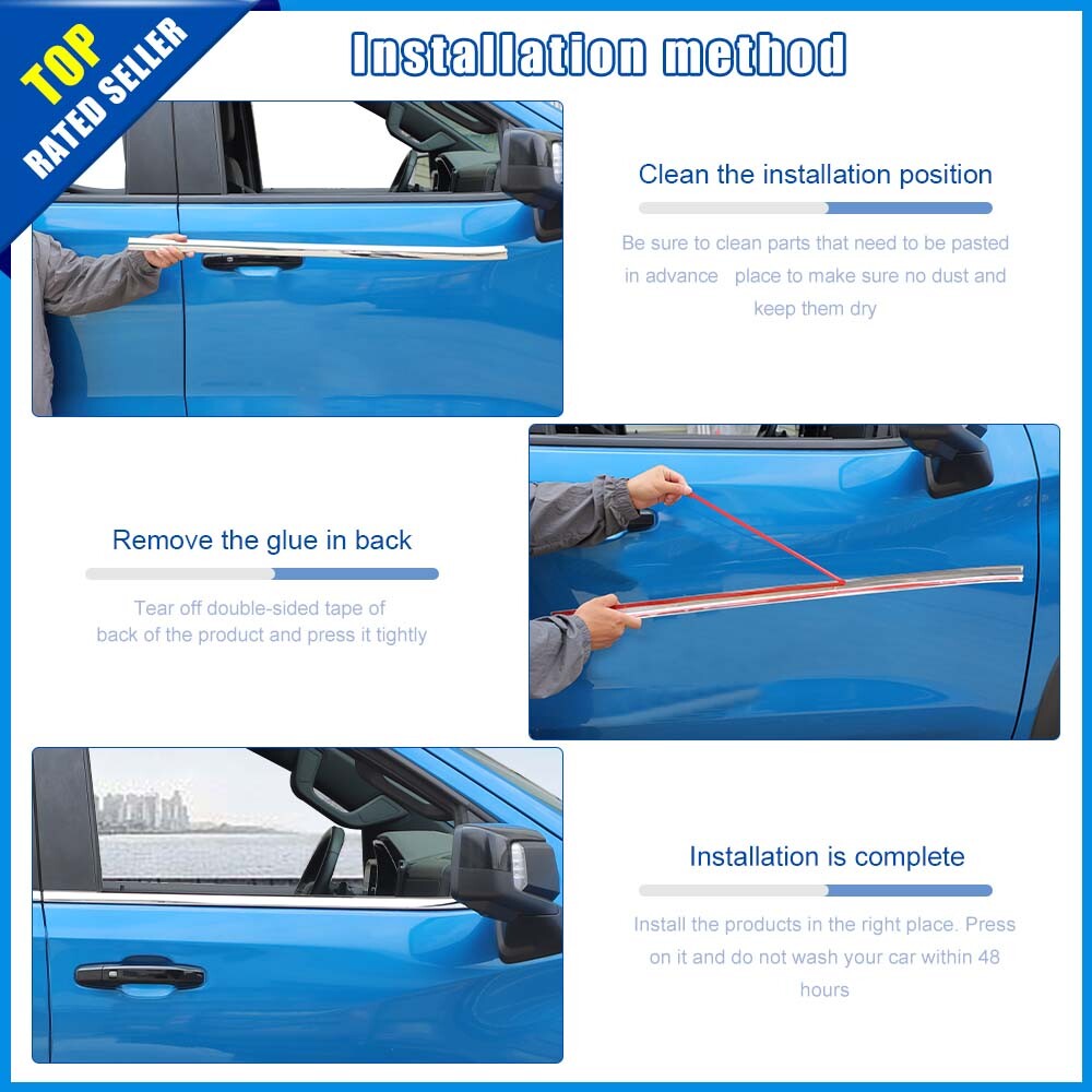 Chrome Window Bottom Sill Strips Cover Trim For Chevy Silverado GMC Sierra 2019+