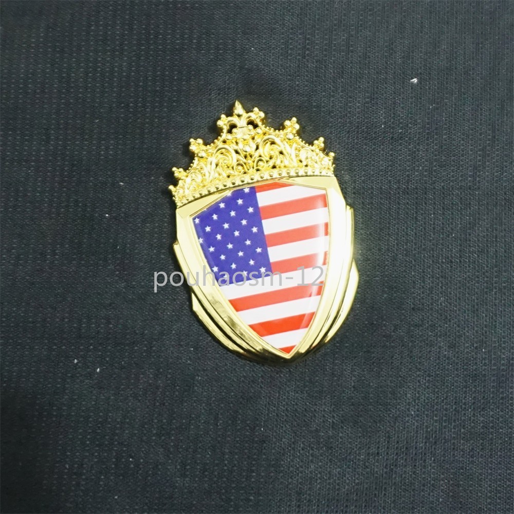 1x USA Flag Cronw Golden Chrome Metal Front Grille Emblem Badge America GT Grand
