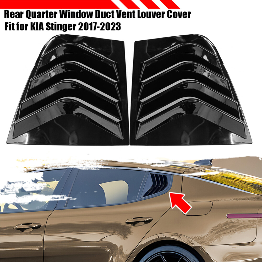 Gloss Black For KIA Stinger 2017-23 Rear Window Quarter Glass Vent Louver Cover