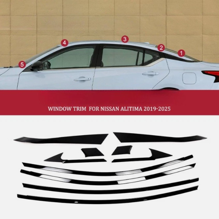 10PCS For 2019-2025 Nissan Altima Black Steel Car Window Molding Strip Trim