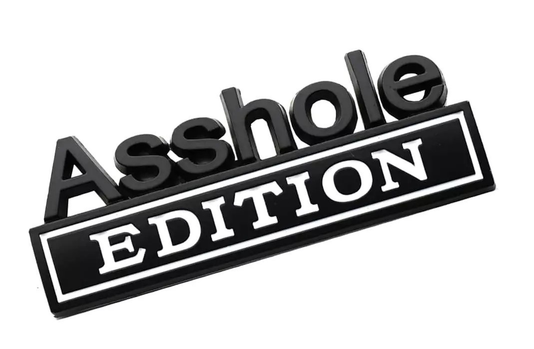 2 Pack Ass hole Edition Emblems 3D Front Hood Side Metal Auto Badge,Black&White