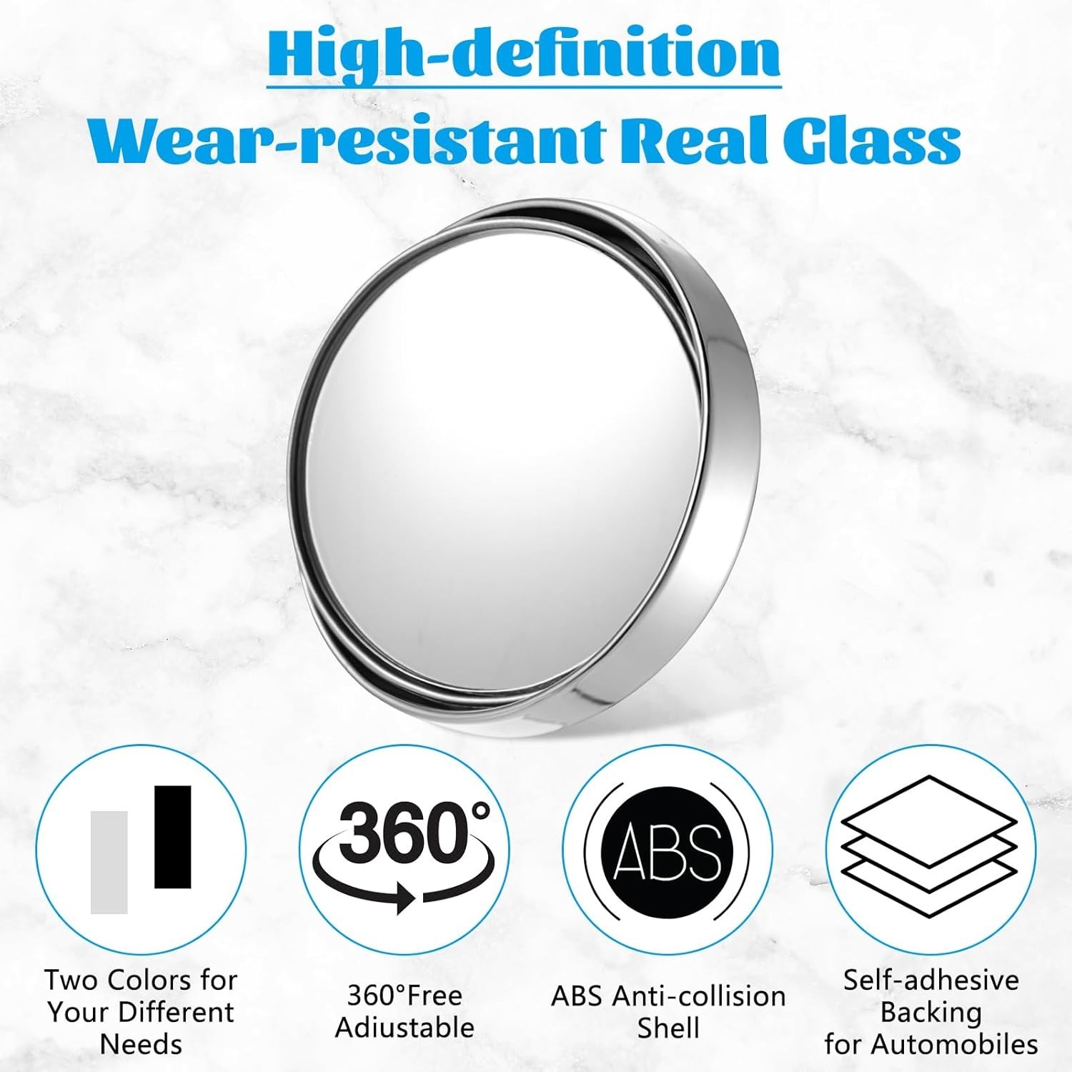 2 PCS Blind Spot Mirror for Cars Auto 360° Wide Angle Convex Rear Side View SUV