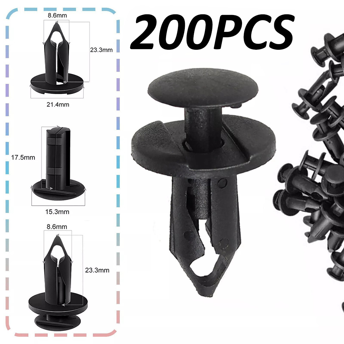 200PCS 8mm Bumper Retainer Clips Auto Car Plastic Push Rivets Fastener Fender