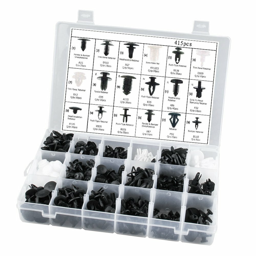 415PCS Plastic Rivets Clips Fastener Fender Bumper Push Pin W/ Free Remover Tool