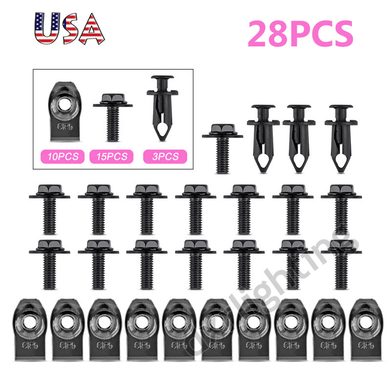 28X Car Clips Screws Body Bolts Engine Splash Retainer Push Rivet Fastener U Nut