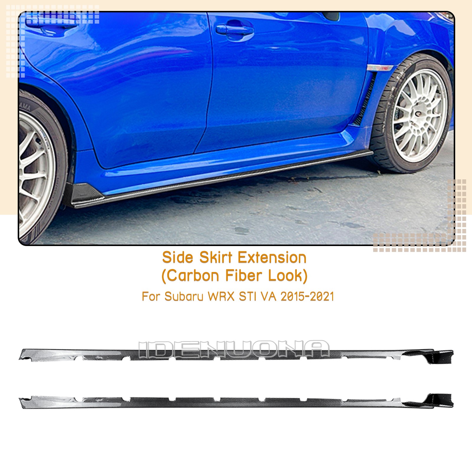 Carbon Fiber Look Side Skirt Extension Splitter For Subaru WRX STI 2015-2021
