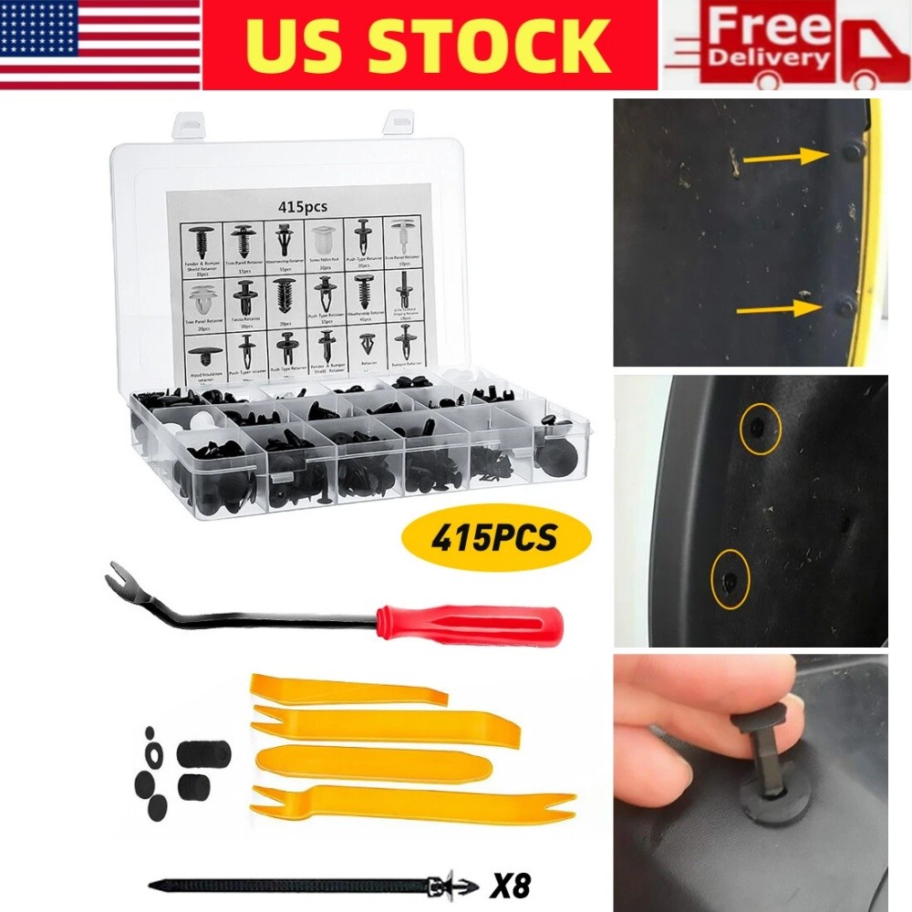 415pcs Car Auto Retainer Clips Plastic Fasteners Kit Push Pin Rivets Bumper Trim