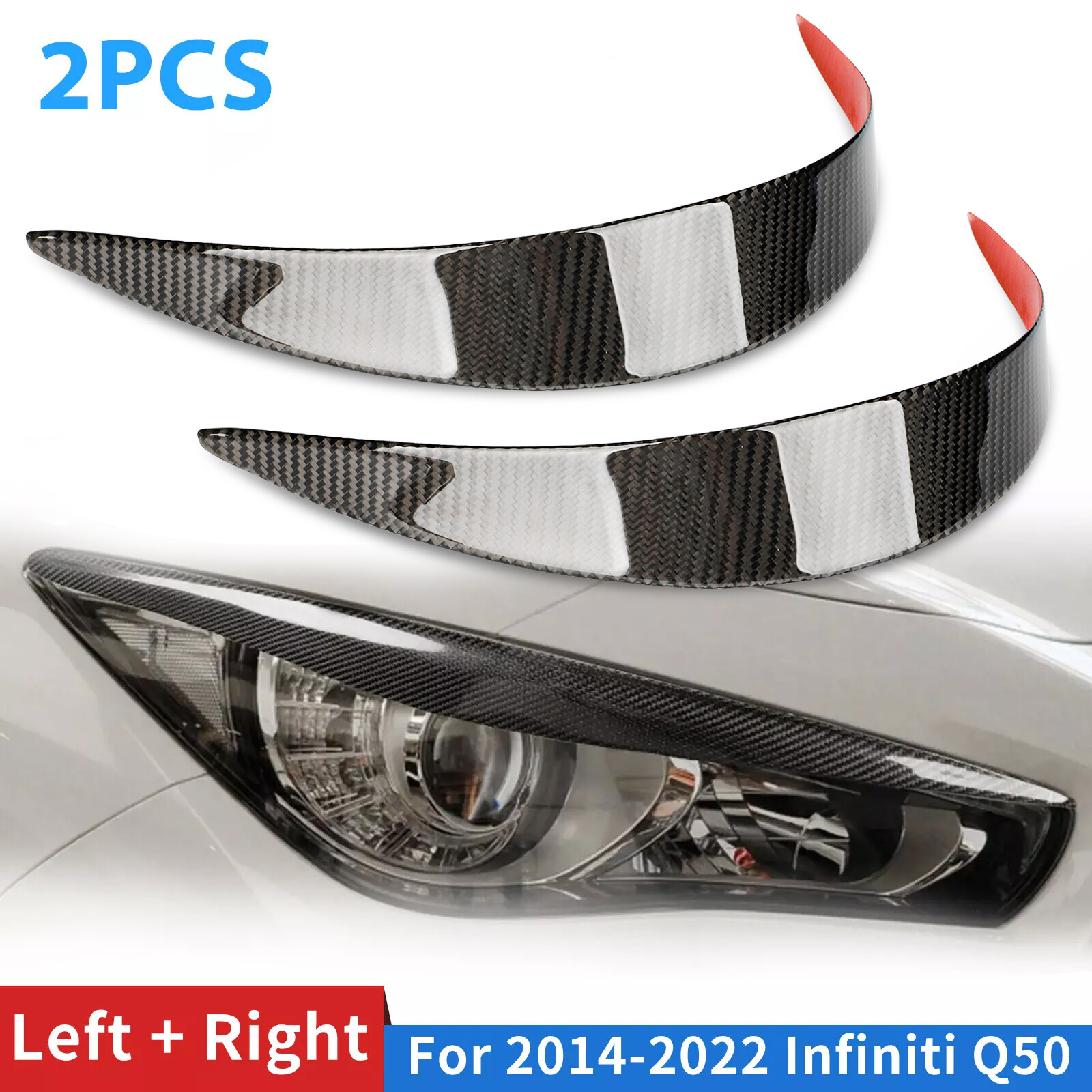 For 2014-2022 INFINITI Q50 Carbon Fiber Headlight Eyelid Trim Cover Car Eyebrows