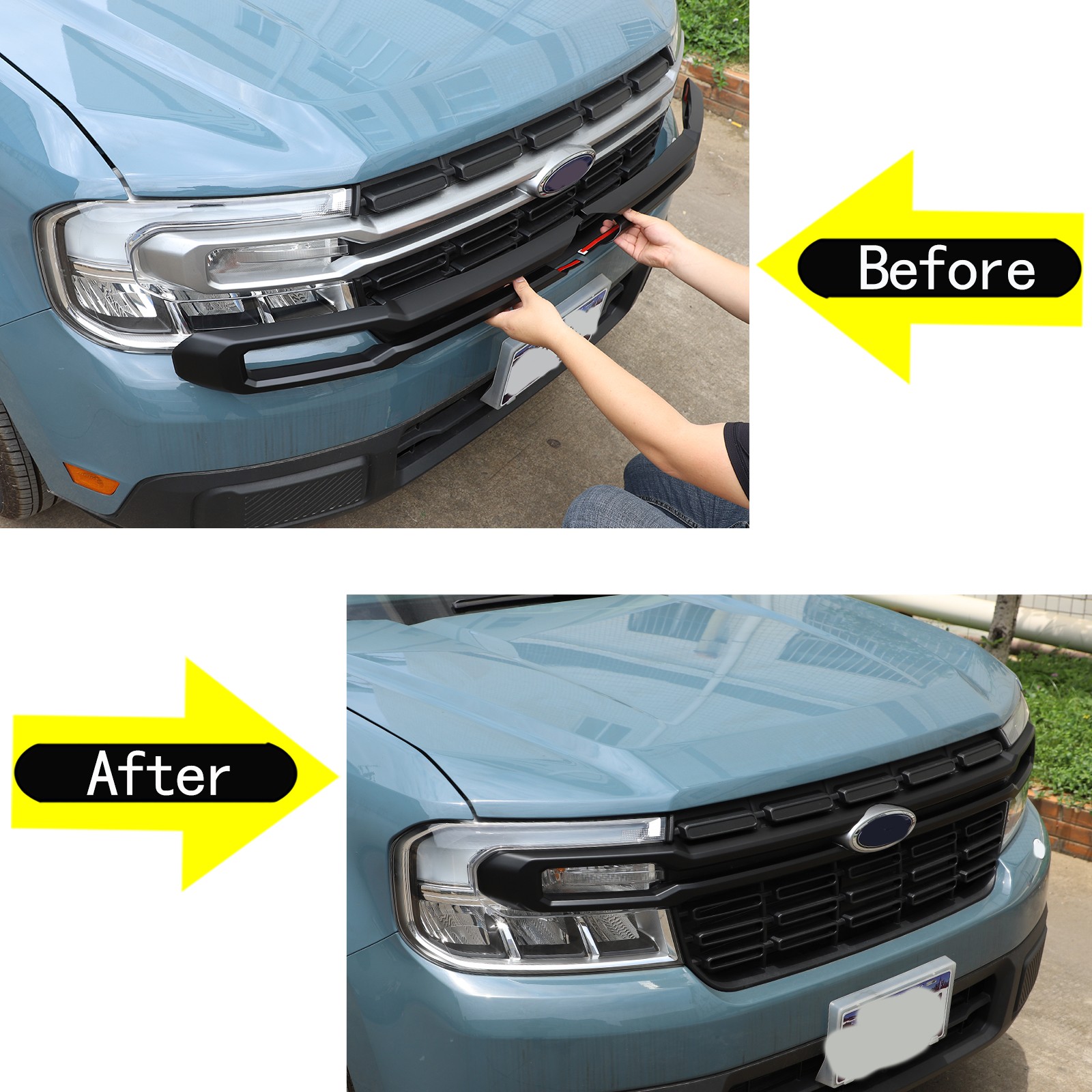 Matte Black ABS Front Center Grille Side Cover Trim For Ford Maverick 2022+ US
