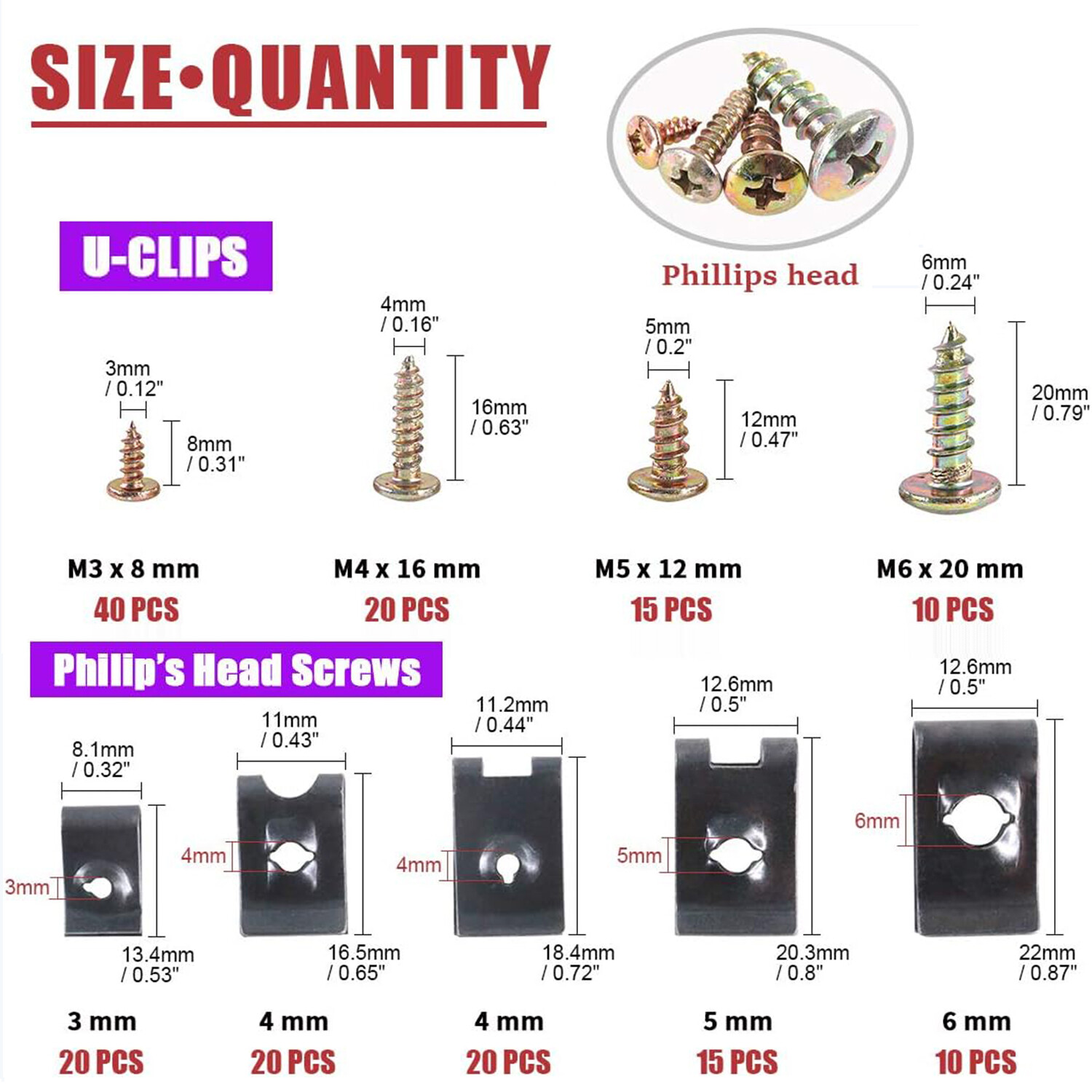 170x Car U-Clip Kit U Nut & Screw Replacement Parts for Dash Door Panel interior