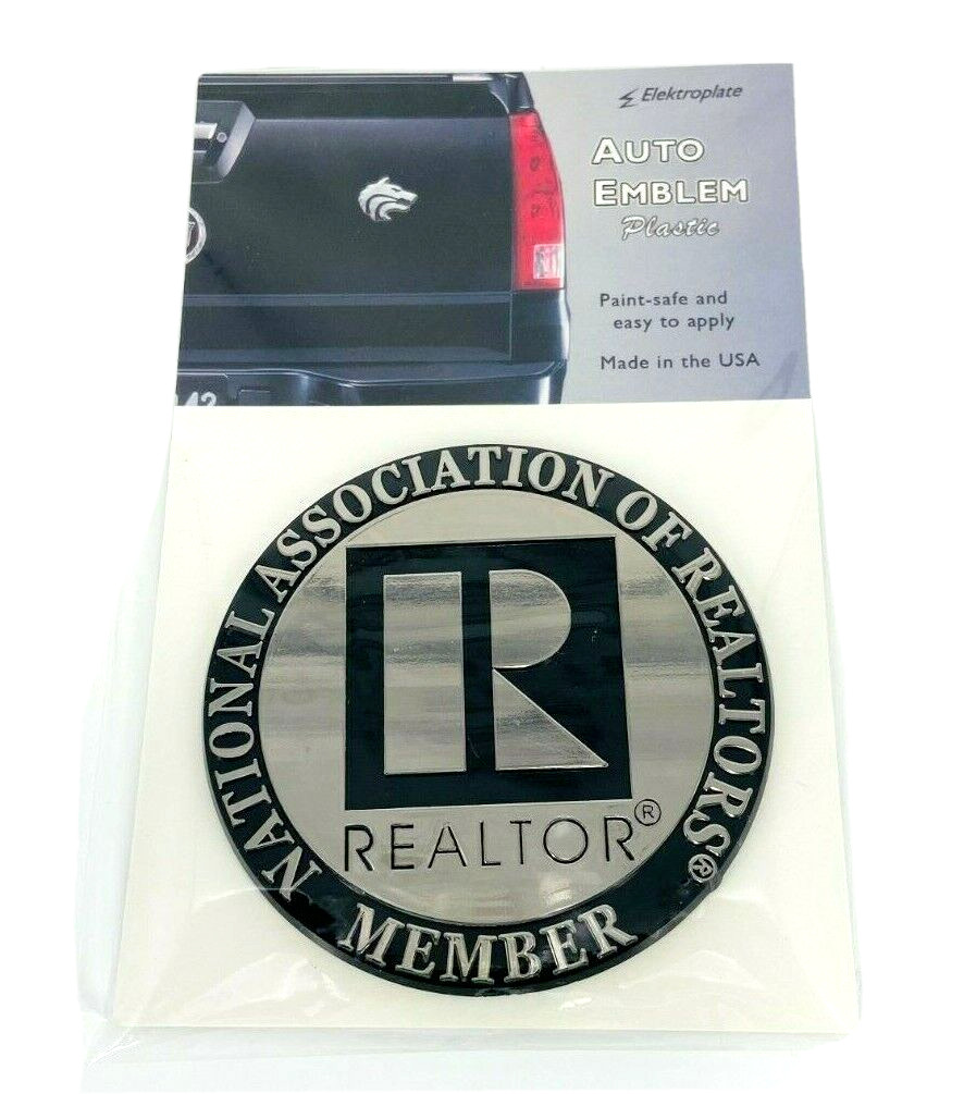 REALTOR Branded Auto Emblem 3 inch Round Silver R with NAR Member Lettering
