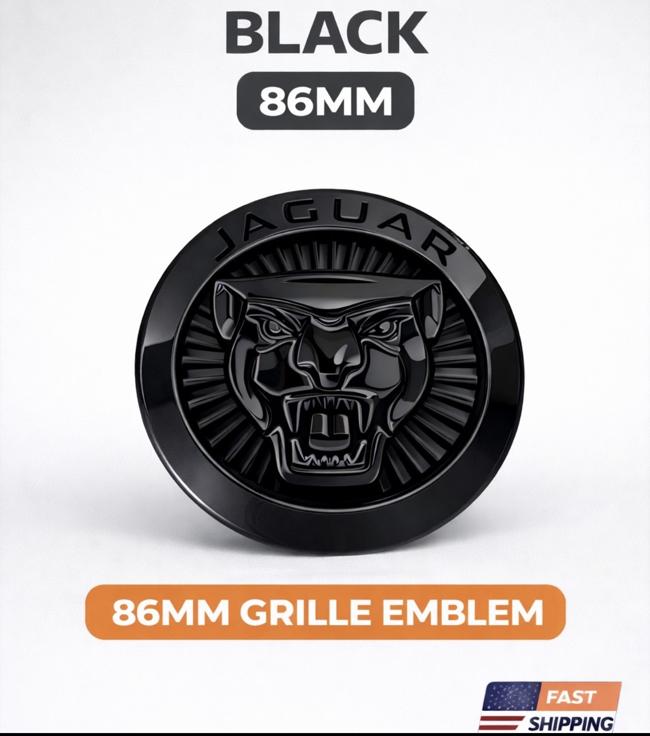 JAGUAR BLACK GROWLER GRILLE EMBLEM BADGE 86MM FRONT LOGO XF XJ F-TYPE F-PACE