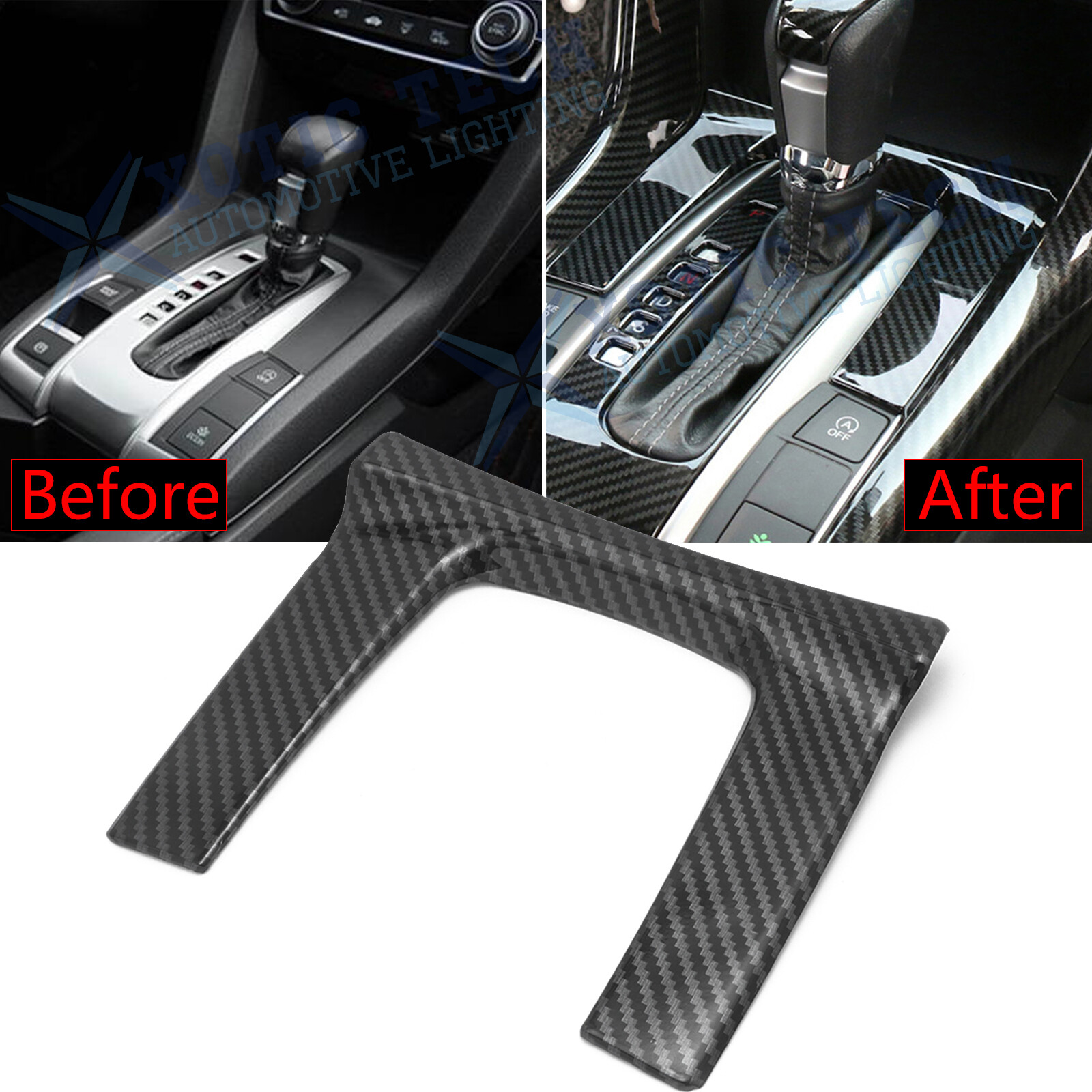 Carbon Fiber Style Automatic Gear Shift Panel Cover Decor For Honda Civic 16-21