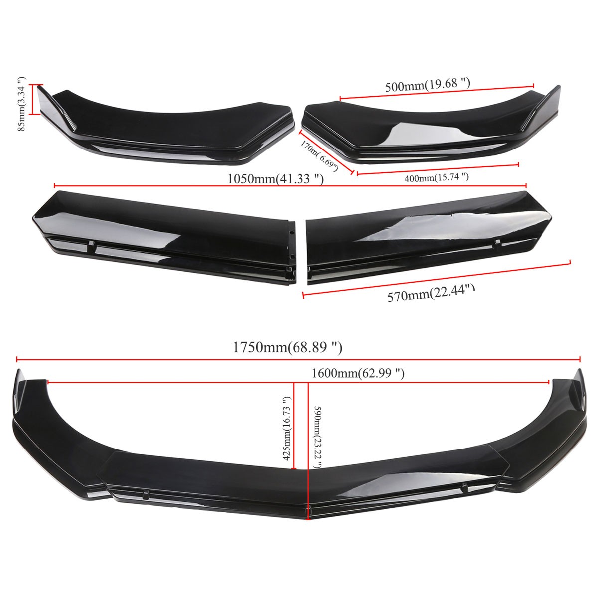 Gloss Front Bumper Lip Splitter Spoiler Diffuser For Acura MDX 2007-2016 AB