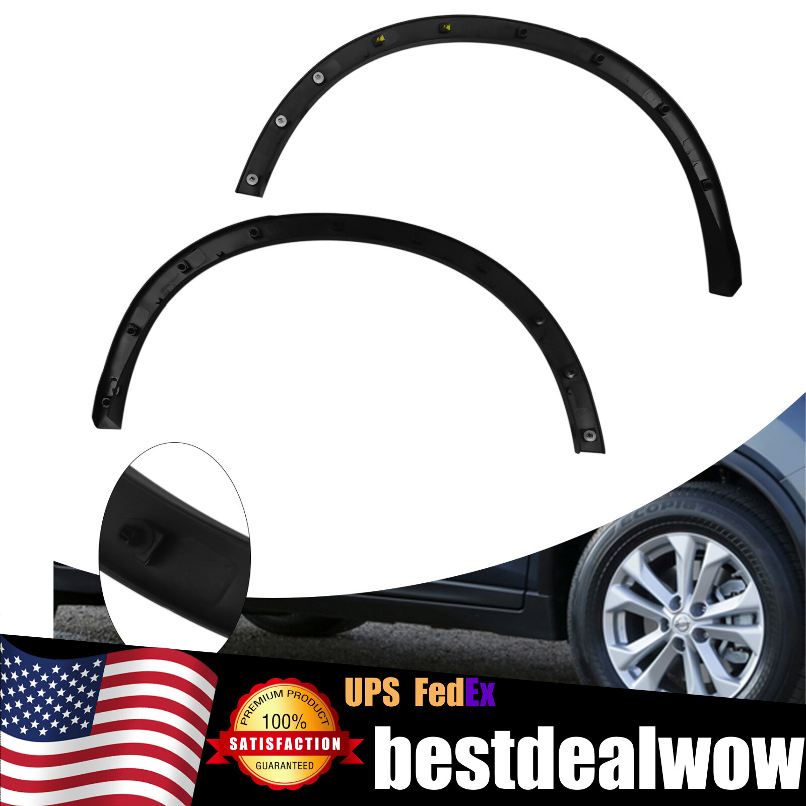 Left & Right For 2014-2016 Nissan Rogue Sport Rear Wheel Opening Molding Trim