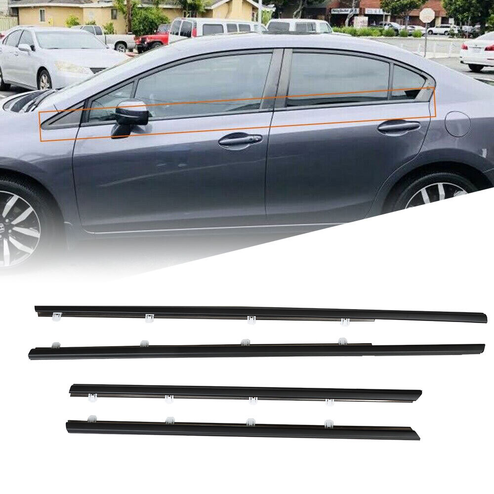 4Pcs Weatherstrip Window Moulding Trim Seal Belt Black For Honda Civic 2012-2015