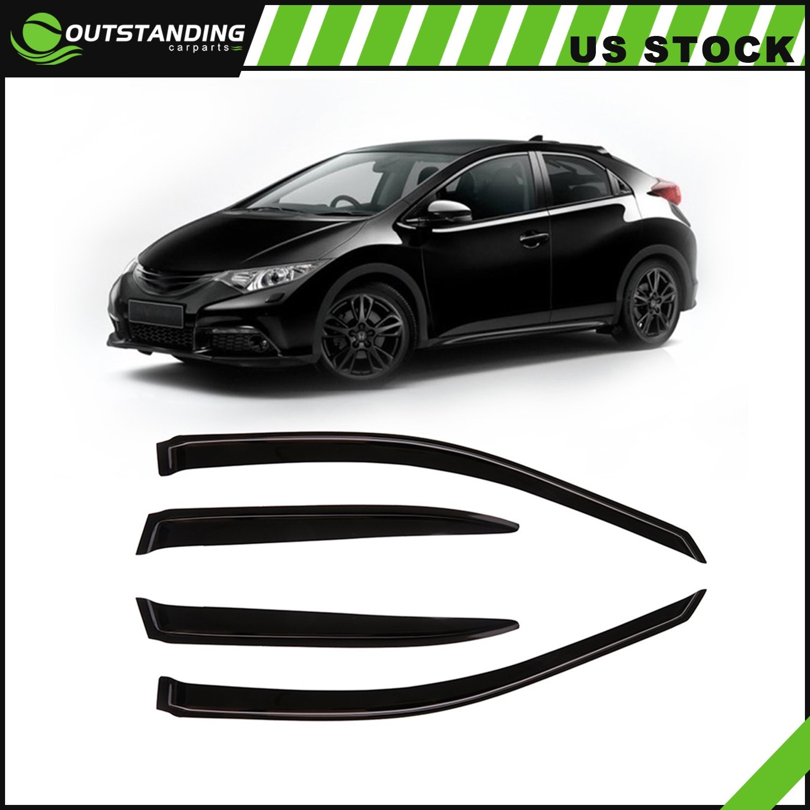 Sun/Rain Guard Tape-On Window Visors For 02-05 Honda Civic Sedan