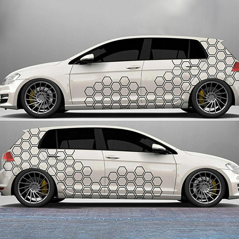 Car Accessories Body Waist Line Sticker Honeycomb Graphic Decor Hexagon Decal