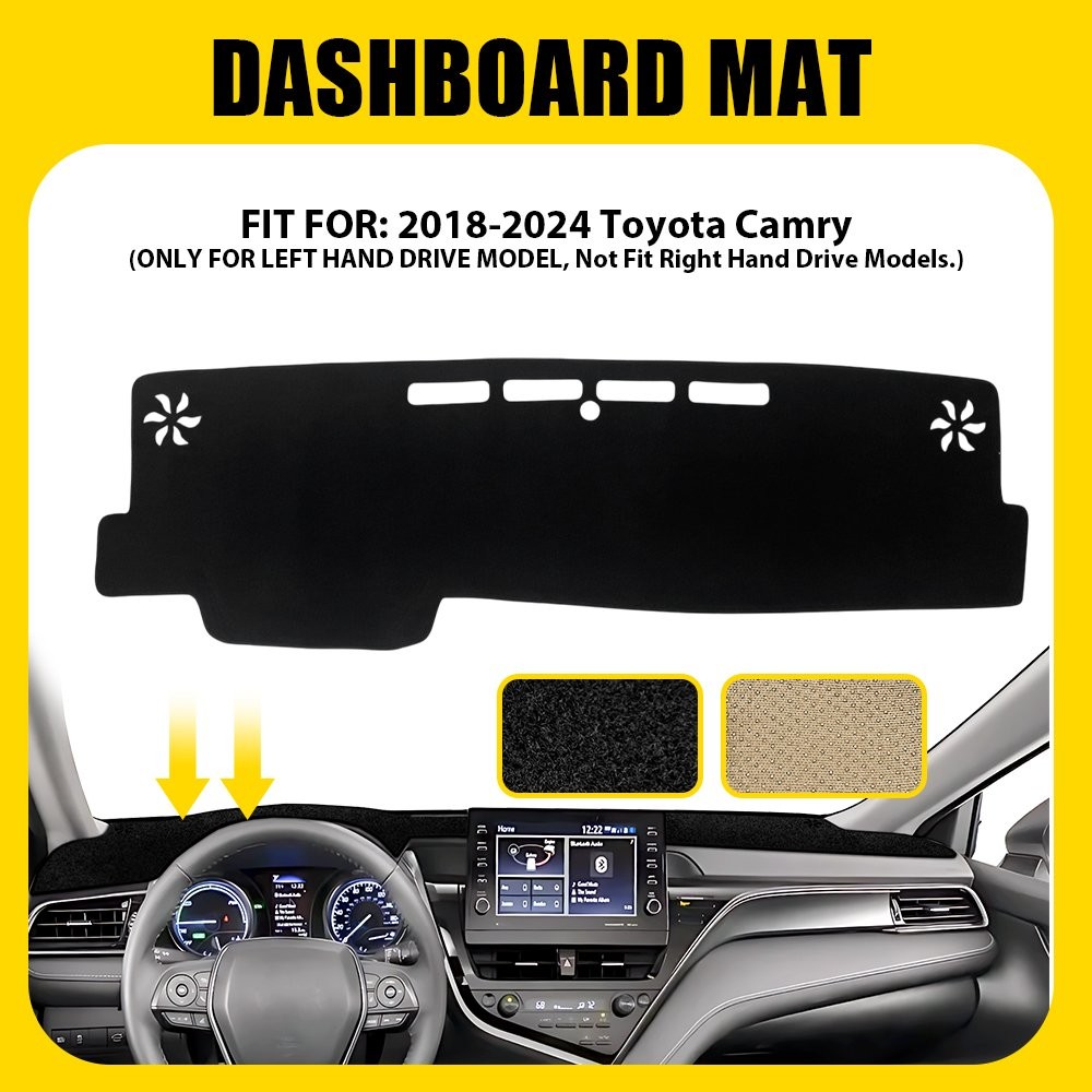 Black Dashboard Dash Mat Anti-Sun DashMat Cover Trim For Toyota Camry 2018-2024