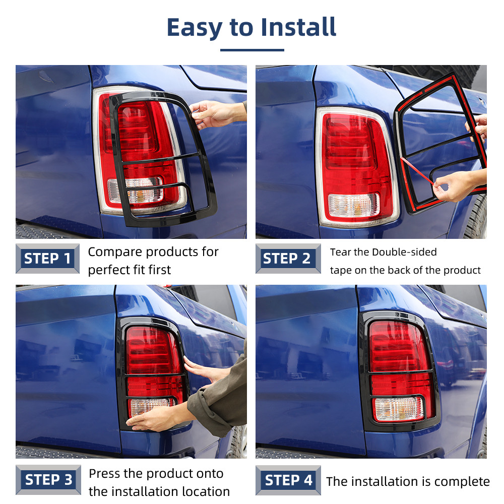 Left & Right Taillight Lamp Cover Overlay Trim Frame Bezels For Ram 1500 2010-18