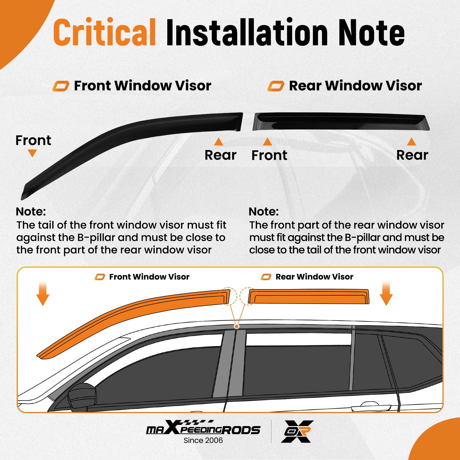 Front Rear Window Visors for Ford F250 F350 F450 F550 Super Duty 1999-2016 4pcs