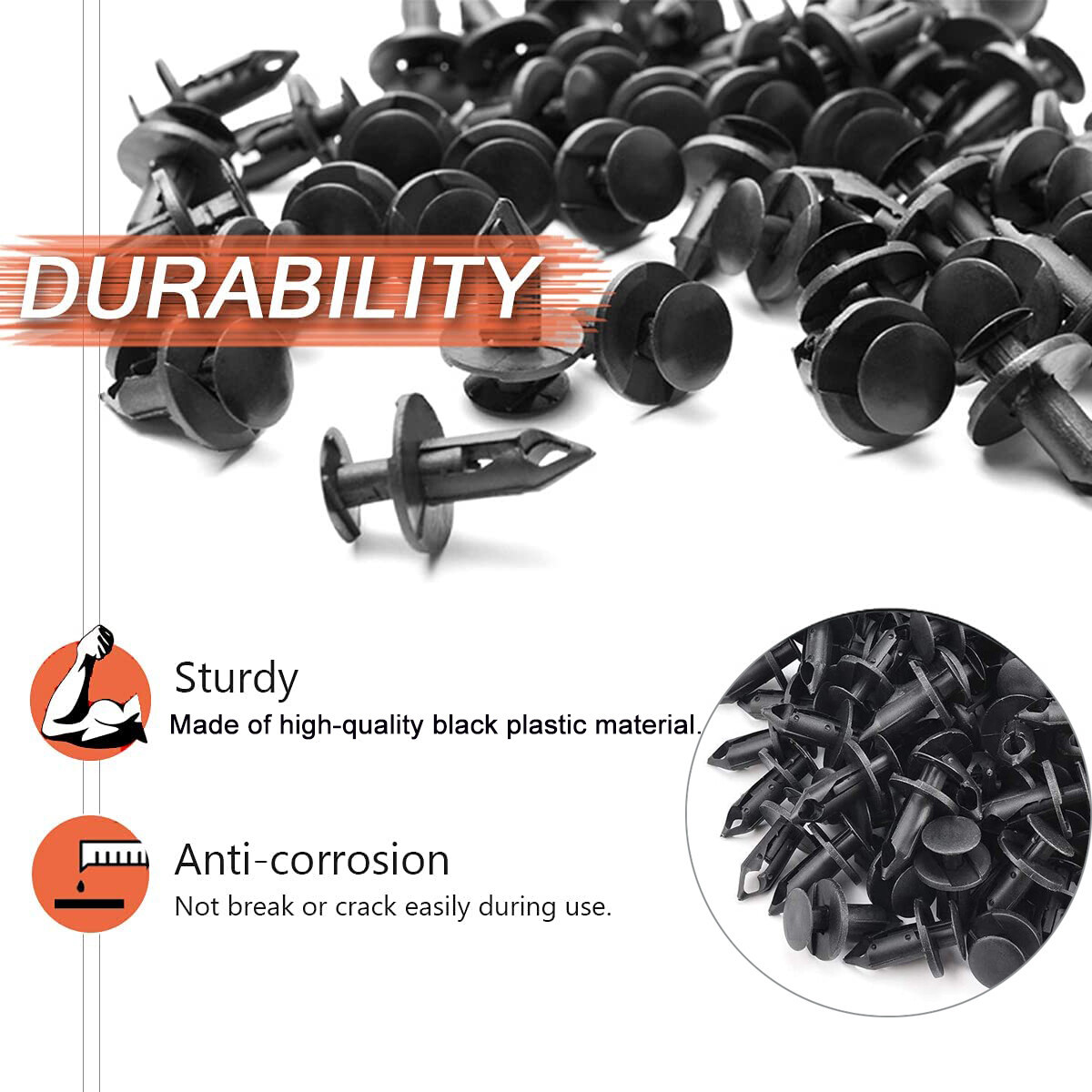 200PCS 8mm Bumper Retainer Clips Auto Car Plastic Push Rivets Fastener Fender