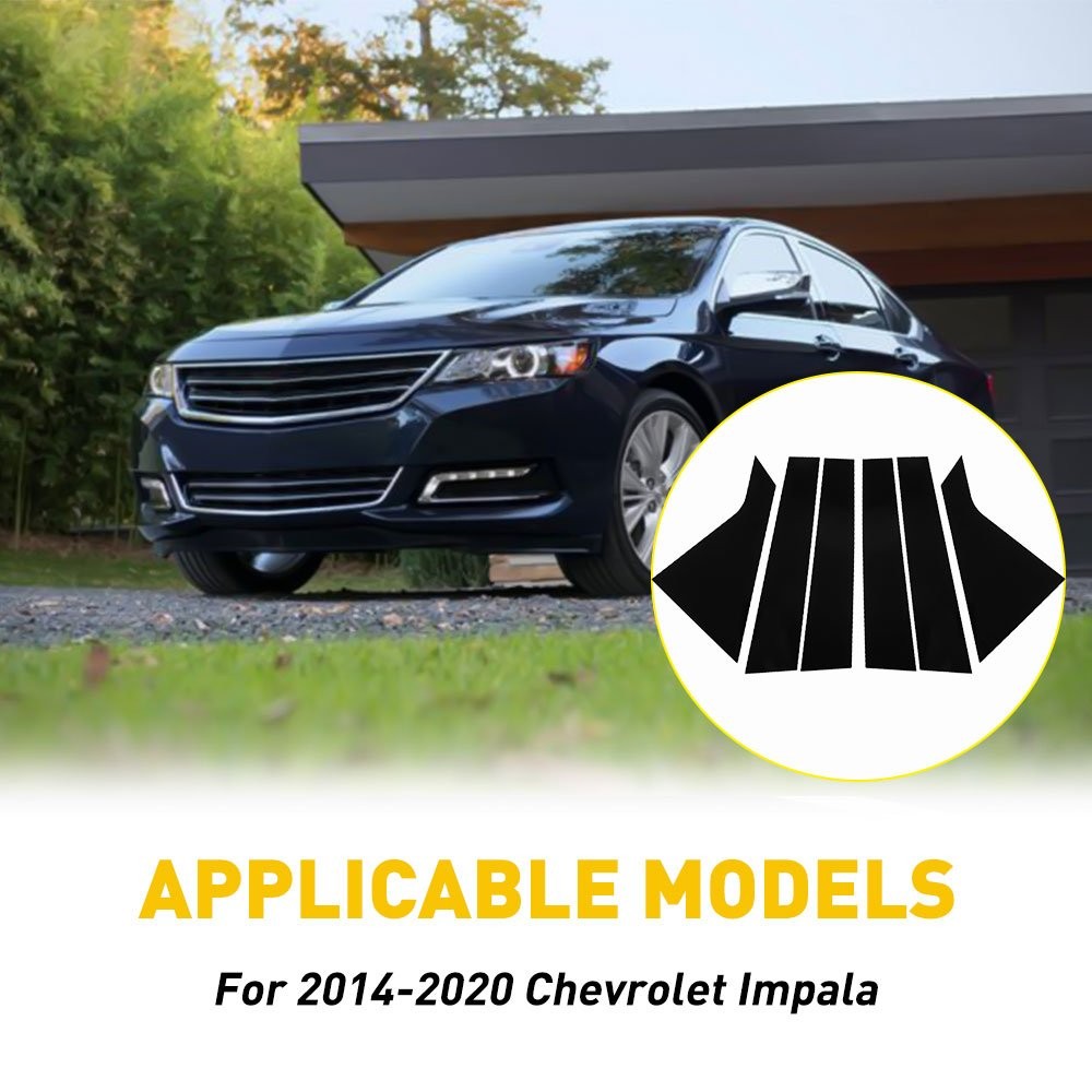 Glossy Black Pillar Post For 2014-2020 Chevrolet Impala 6pcs Set Door Trim Cover