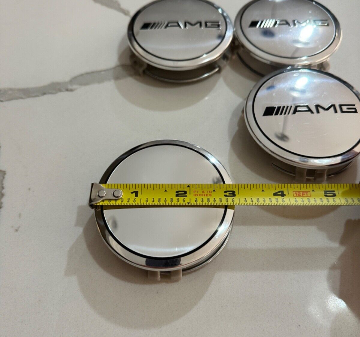 SET OF 4 Mercedes AMG 75MM Silver & Black Rim Wheel Center Hub Caps Emblem