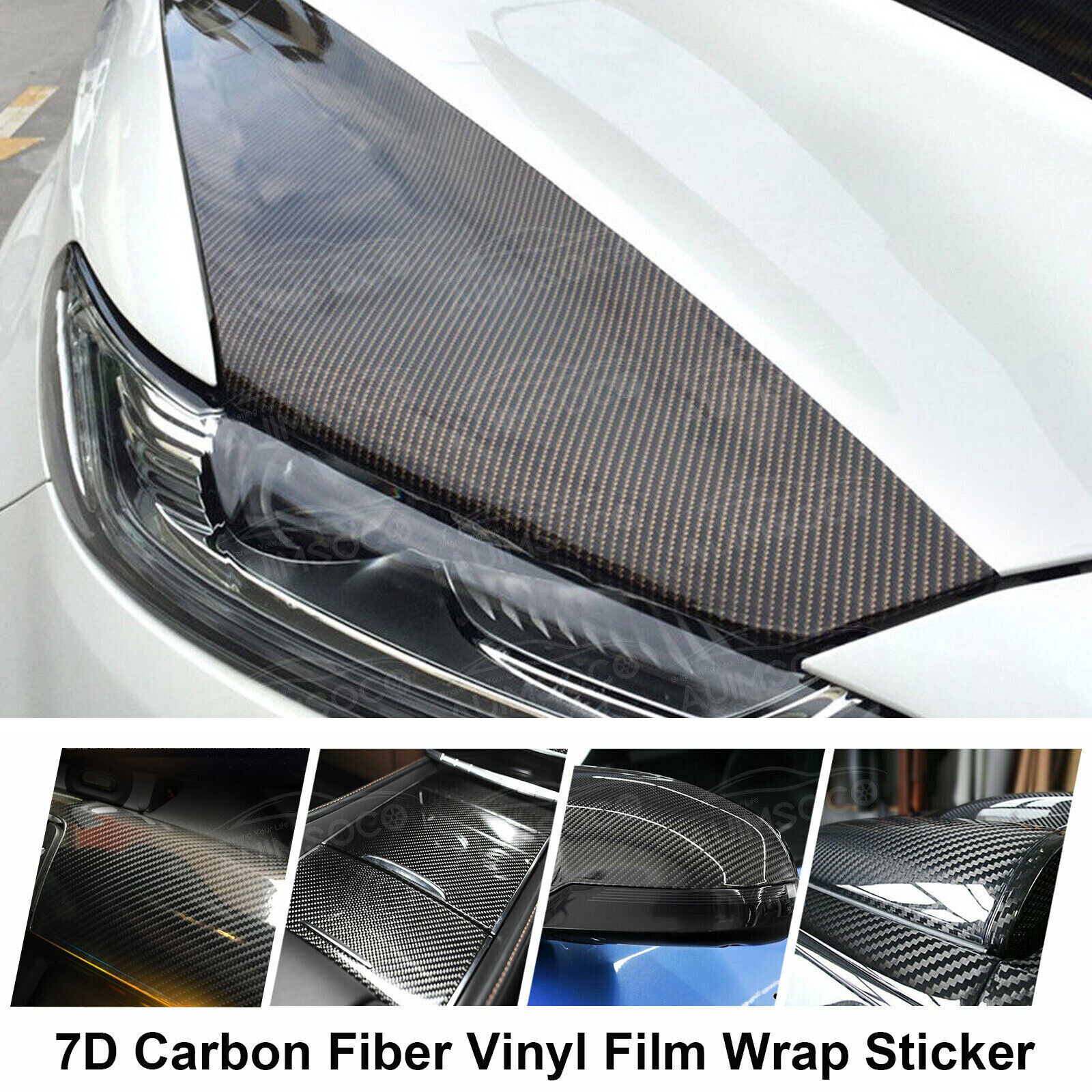 7D Glossy Carbon Fiber Vinyl Film Car Interior Wrap Stickers Auto Accessories VV